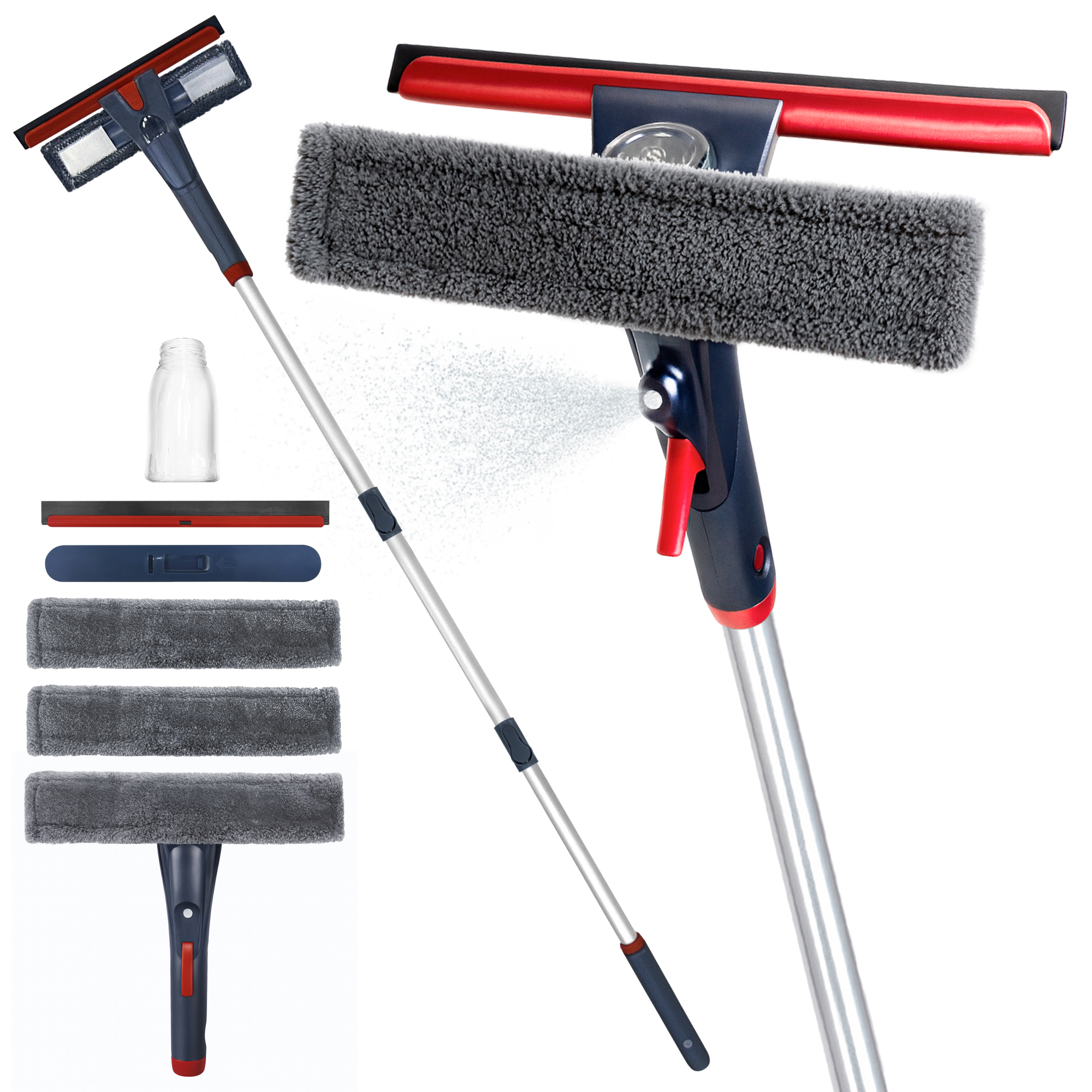 DSV Standard Window Squeegee — 76.7in. Extendable Pole, 10in. Silicone Scraper, 50ml Sprayer, Model# 87006